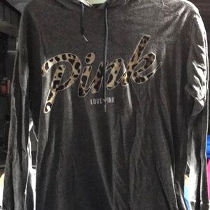 Loved long sleeve PINK HOODIE with leopard print emblem and grey